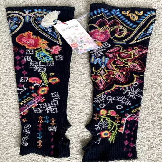 JOHNNY WAS Calypso Black Embroidered Hand Arm Warmers NWT