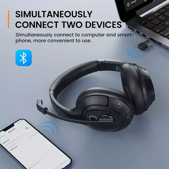 Wireless Computer Headphone Ai-Powered Environmental Noise Cancelling Microphone