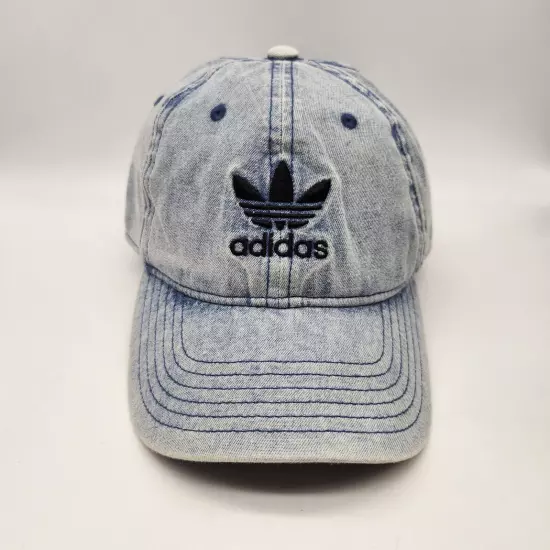 Adidas Trefoil Logo Light Acid Wash Denim Style Adjustable Strap Hat Cap - OSFM