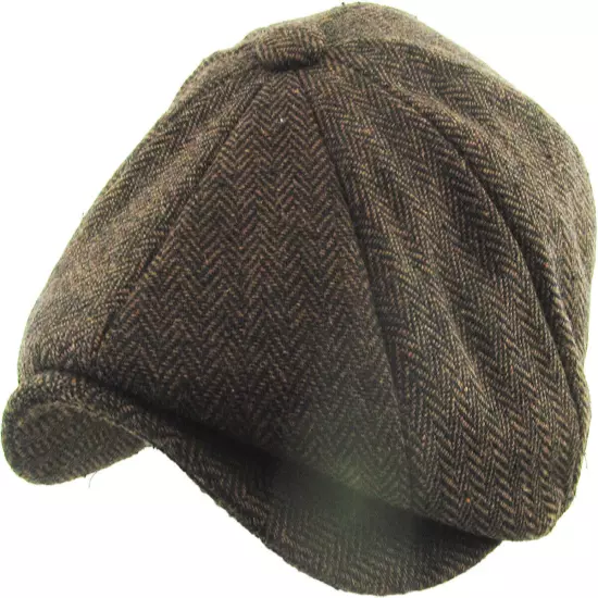 Men's Newsboy Button Top Ascot Ivy Cabbie Hat Gatsby Cap Plaid PU Leather