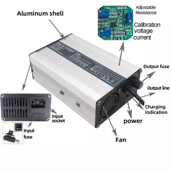 48 Volt 10 Amp Golf Cart Battery Charger LED with Round 3 Pin Plug for Club Car