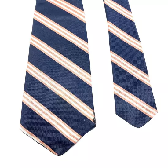 Vintage Brooks Brothers Makers England Navy Pink Sky Triple Repp Stripe Silk Tie