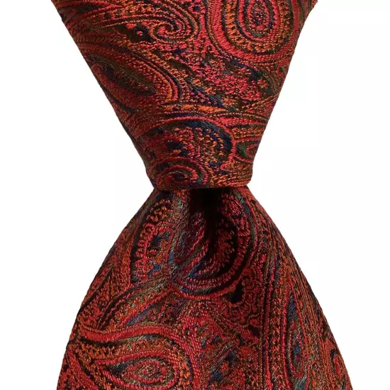 LA VITA Men's 100% Silk XL Necktie ITALY Designer PAISLEY Red/Blue/Orange EUC