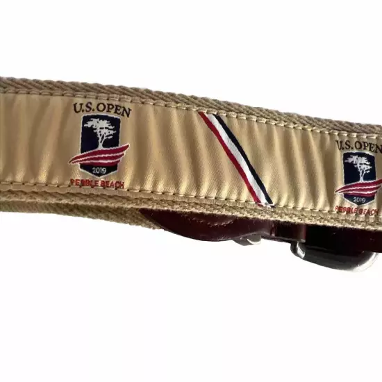 2019 US Open Pebble Beach Mens 36” Golf Logo Belt Leather Canvas Brass Adj A87