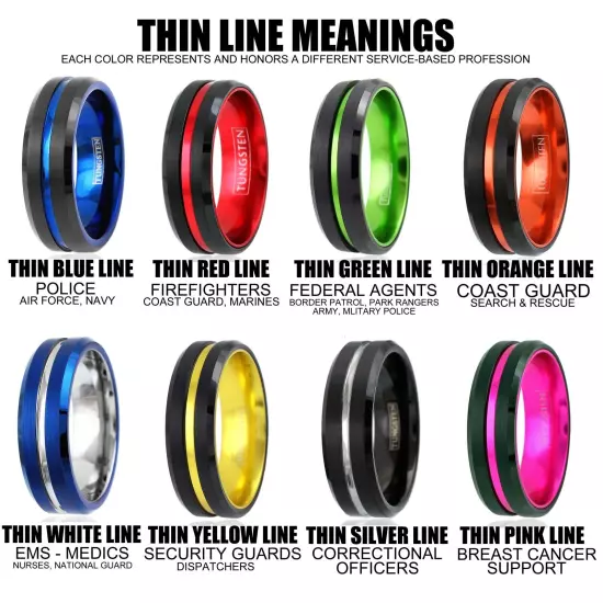 6/8mm Tungsten Carbide Defend the Line Wedding Band Ring 8-Plated Colors