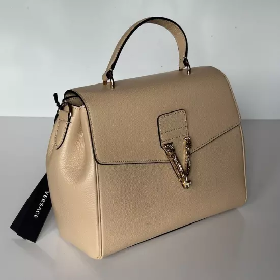 Versace Top Handle Grainy Calf Leather Beige Shoulder Bag 1013351 IT NWT $1775