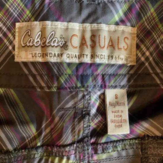 Cabelas UPF 50 Women's Sz 8 Plaid Golf Casual Bermuda Shorts Gray Green Purple