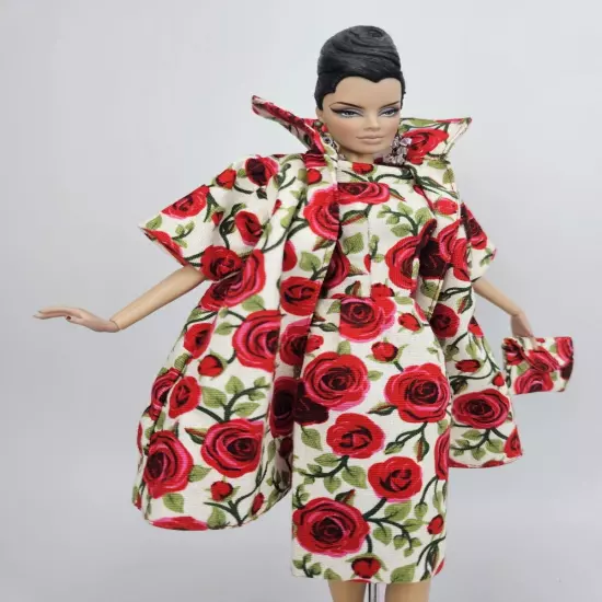 Rose Coat Jacket Gown Dress Outfit Bag Barbie Silkstone Fashion Royalty FR Mizi