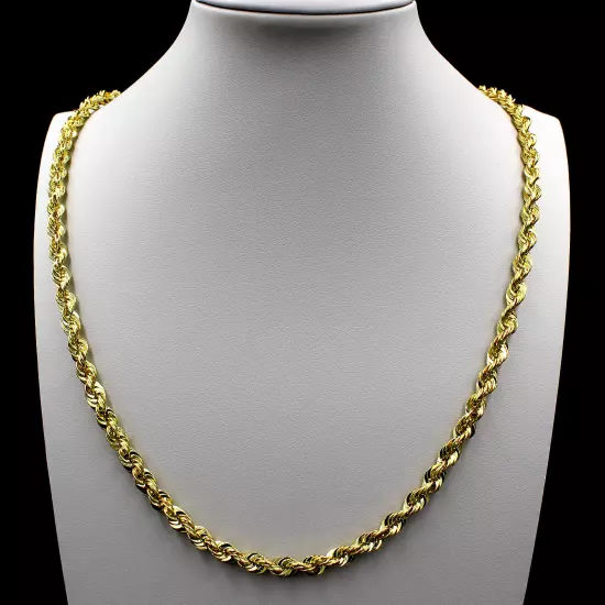 Real 10K Yellow Gold 2mm-6mm Diamond Cut Rope Chain Bracelet Necklace 16"- 30"