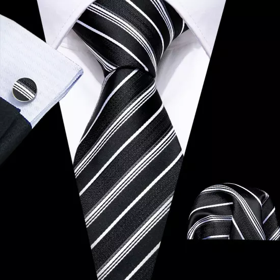 USA Mens Tie Striped Paisley Solid Paisley Necktie Hanky Cufflink Set Wedding