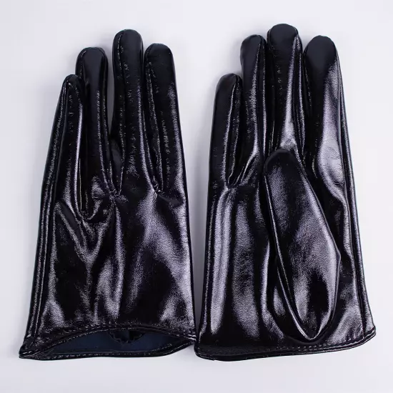 LATEX GLOVES Shine Leather Faux Patent Vegan PU 8" 21cm Short Basic Shine Black