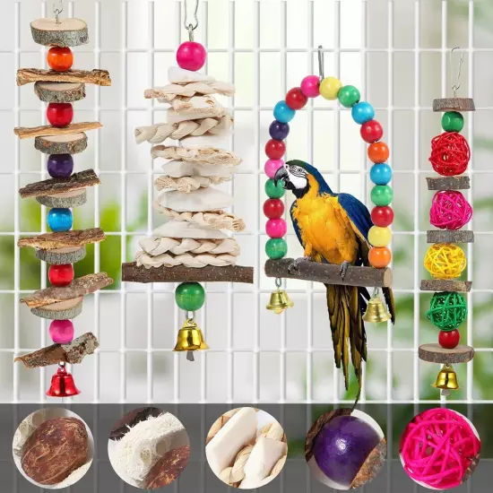 Bird Perch Bird Toys Parakeet Toys,6 Pack Bird Cage Accessories Wooden Chew T...