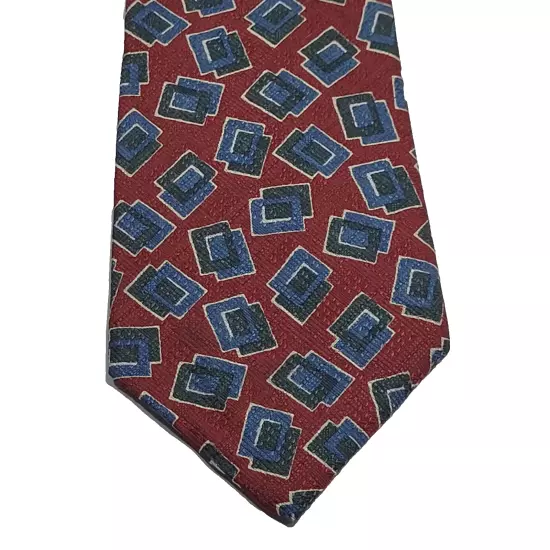 Frank Stella ltd New York Classic Silk Necktie USA Made Geometric Squares Maroon