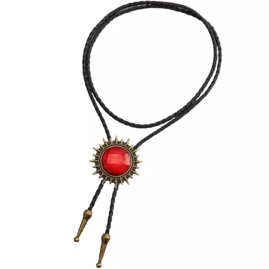 Bolo Tie for Men Western Cowboy Leather Necktie Rope Cord Red Stone Bolo Tie