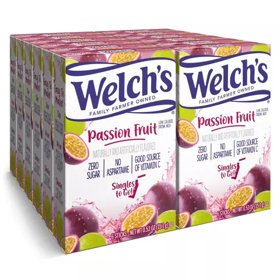 Welch'S Singles to Go Water Drink Mix - Passion Fruit Powder Sticks (12 Boxes W