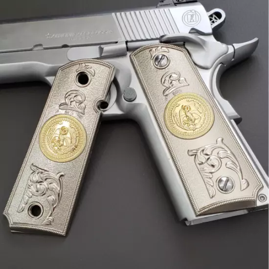 For Colt 1911 Grips Nickel Plated Eagle Full Size 1911 Government, Commander