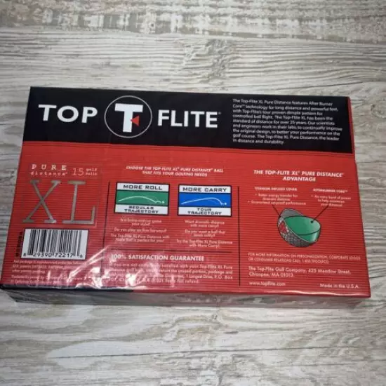 Top Flite XL Pure Distance Box of 15 More Roll Golf Balls, Brand New, Unopened