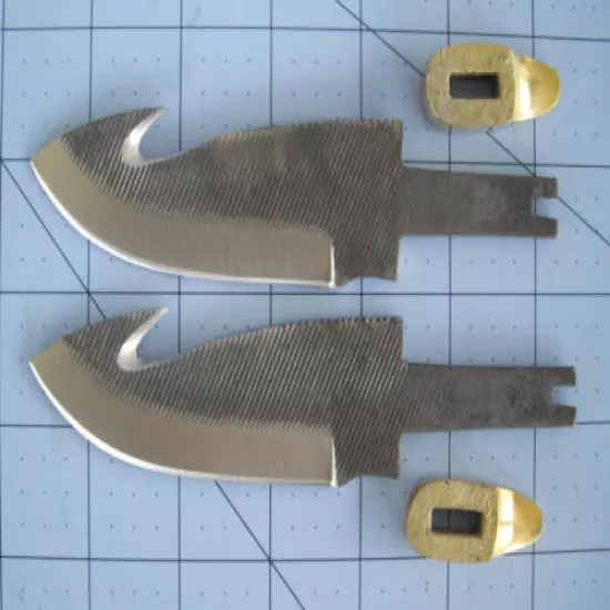 3 Gut Hook Fixed Blade Knife Blanks File Type 6" Solid Brass Guard 