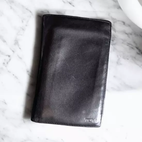 Tumi Black Soft Leather Wallet Cards ID Cash Passport Spacious