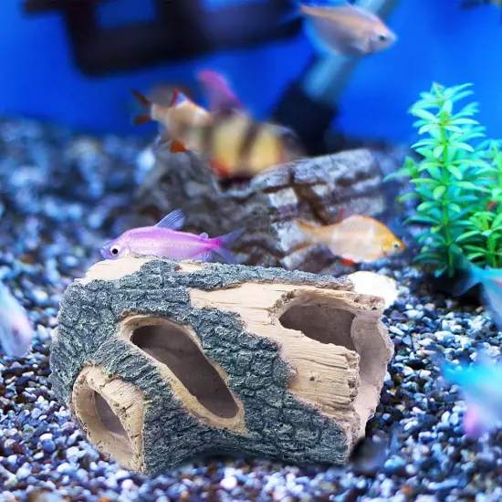 Log Resin Hollow Tree Trunk Ornament, Fish Tank Decoration Wood House Aquarium H