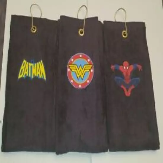 Batman Spiderman Wonder Woman Golf Sport Towel Set 16x26 Black 