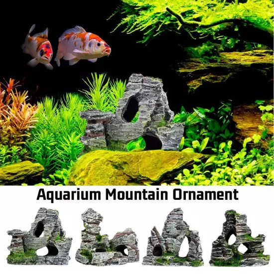 Aquarium Mountain Ornament Fish Tank Decor Decoration View Stone Cave Rock'