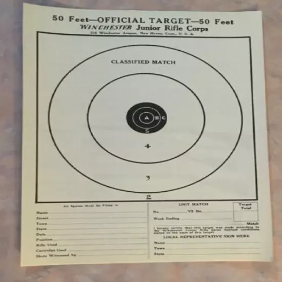 Antique Winchester Junior Rifle Corps Paper Target Advertisement Contest 1910's