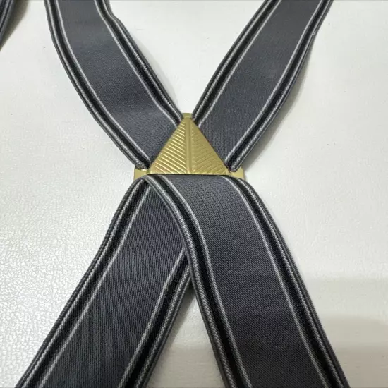 Vintage 50’s Suspenders Gray and Black Stretch Clip On Gold Rockabilly