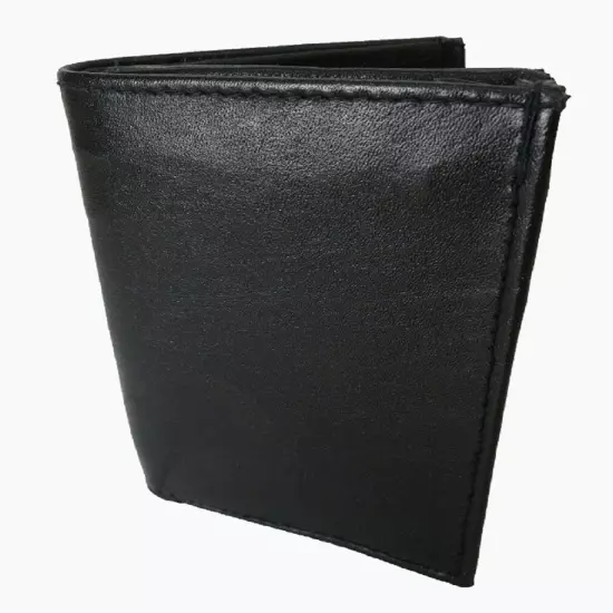 Black Genuine Leather Mens Thin Bifold Wallet ID Badge Card Case