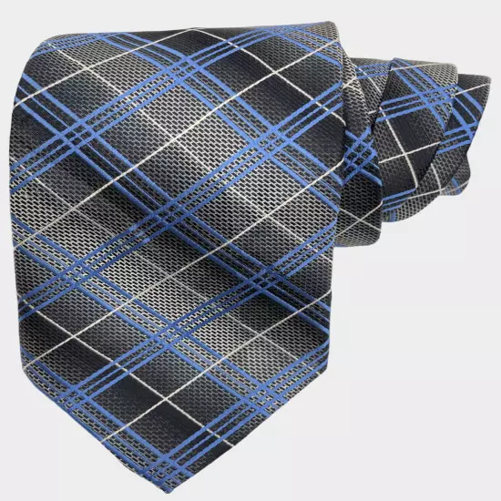 Croft & Barrow Blue Gray Geometric Plaid Necktie Tie 3" x 58"