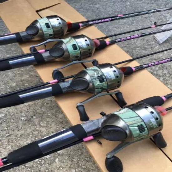 Lot of 4 Zebco 33 Ladies Pink Camo Rod Reel (PLUS MY$TERY FISHING ITEM$) U