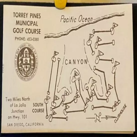 Vintage Unused 1964 Torrey Pines Golf Scorecard South Course