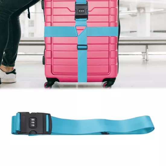 Travel Suitcase Belt Luggage Cross Straps with Combination Lock Non-Slip Blue 