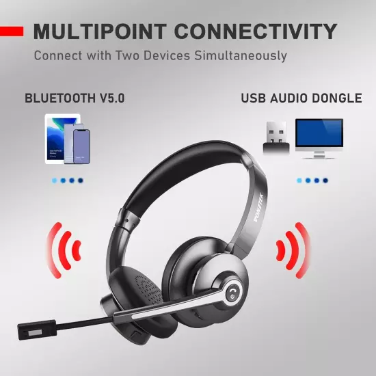 Bluetooth Headset with Microphone Wireless Headset with AI Noise Canceling V5...