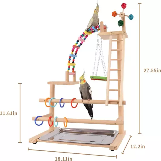 Bird Playground, Perch Stand Parrot Playstand Play Gym Medium, Multi-Color 