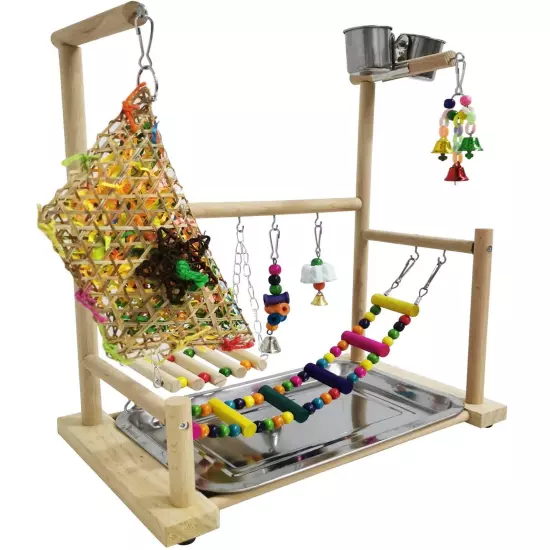 Parrot Playstand Bird Playground Conures Play Stand Wood Perch Gym Playpen La...