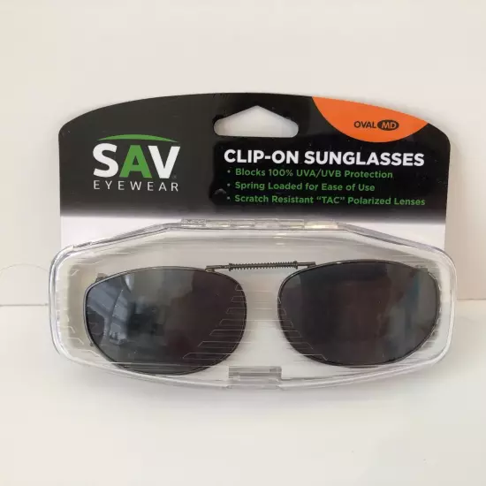 SAV Evewear Clip on Sunglasses - Blocks 100% UVA/UVB Protection - Oval - NEW