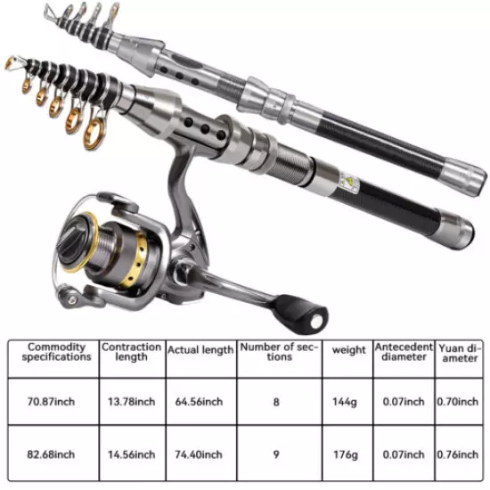 NEW Telescopic Fishing Rod Spinning Pole Reel Combo Full Kit +100M Line & Bag US