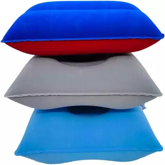 3 Pack Ultralight Inflatable Camping Travel Pillow Small Squared Flocked Fabric 