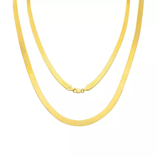 10K Yellow Gold Solid 3mm-9mm Flat Silky Herringbone Chain Necklace 16"- 24"