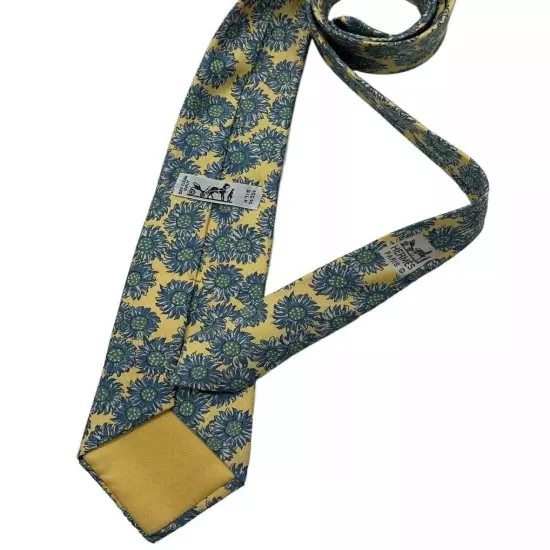 HERMÈS 7287 EA Yellow/Blue Sunflower Silk LUXURY Tie FRANCE