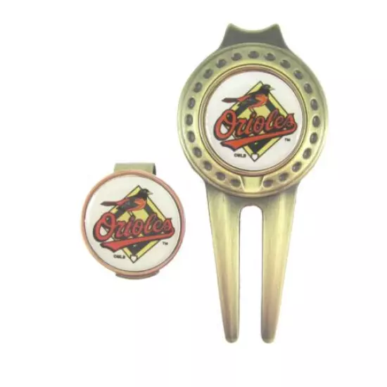 Baltimore Orioles Golfers Hat Clip & Divot Tool Combo with Golf Ball Markers