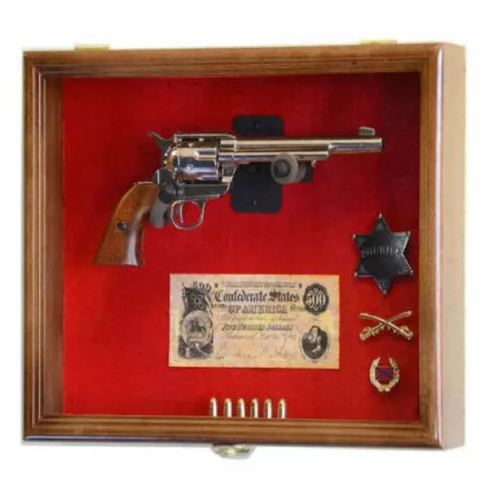 Gun Display Case 2 Guns Walnut Solid Wood Handgun Pistol Revolver Lock USA Frame