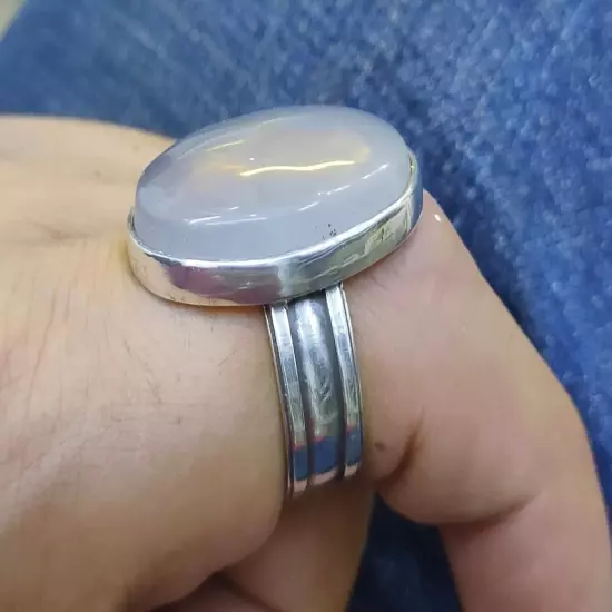 Aqeeq Yemen blue Handmade 925 Sterling Silver Ring Agate عقيق يمني ازرق FedEx