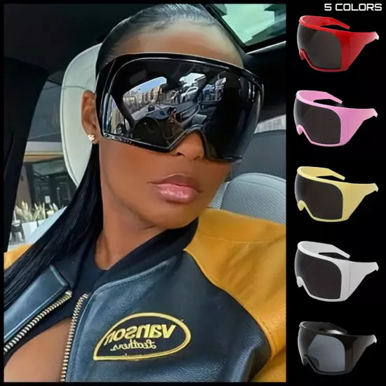 OVERSIZED Futuristic Wrap Around Face Shield Party Raver SUNGLASSES Huge Frame