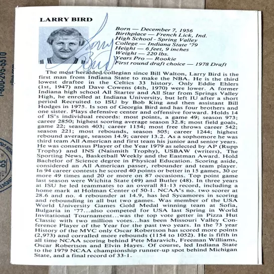 1979 Larry Bird Autographed Media Guide - PSA Certified- One of A Kind!