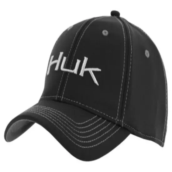 HUK Logo Hat Cap Deluxe Stretch Fit - Choose From 3 Black Colors Size M/L - NEW!