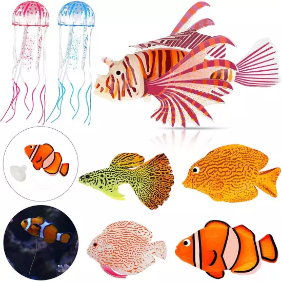 7 Pieces Artificial Glowing Fish 5 Styles Colorful Fake Fish Glowing Effect A...