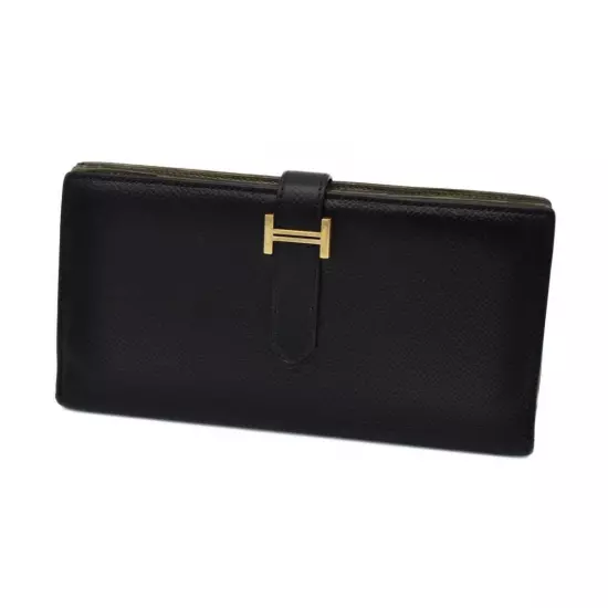 Hermes Bearn Epsom Bicolor Long Wallet C Stamp Black Leather Men's Accessories