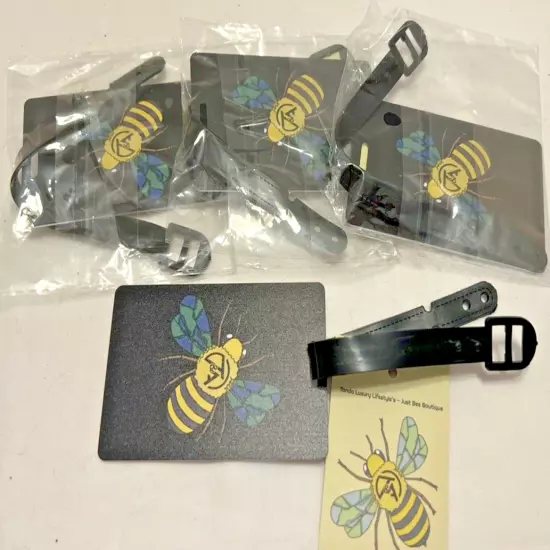 Bee Luggage Tags Lot of 4 Travel Set Bug Insect Black NEW ID Backpack Suitcase